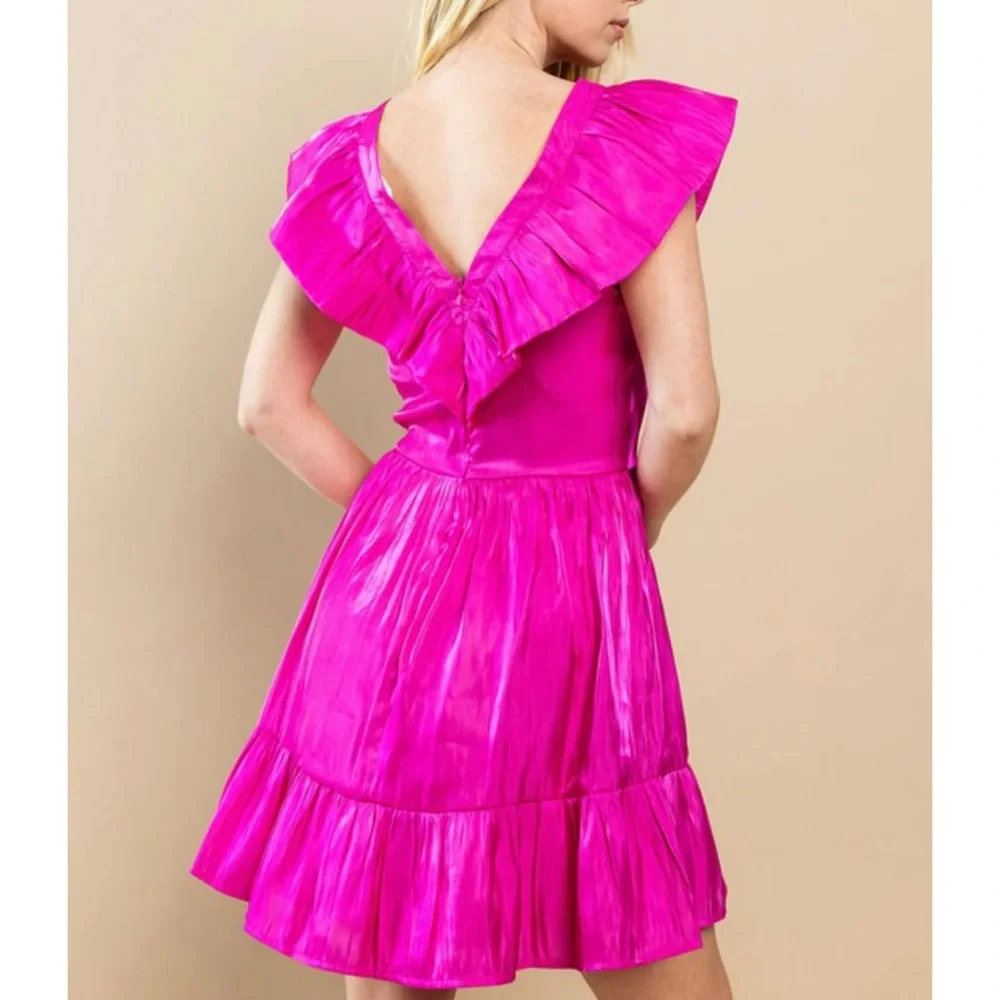 TCEC Hot Pink Ruffled Mini Dress - Picture 3 of 12